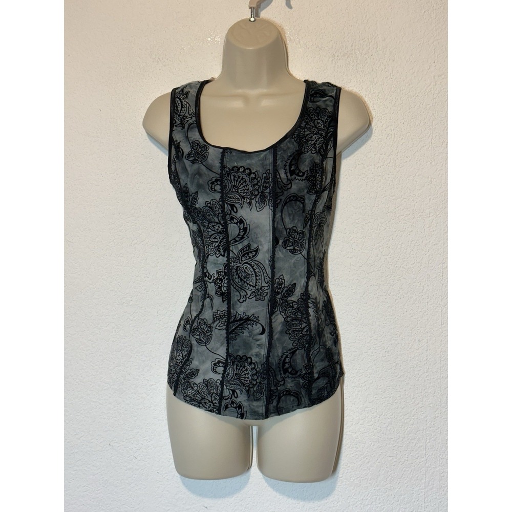 Y2K Sami & Jo Velvet Burnout Black Gray ‎ Top Large Whimisgoth Dark Witchy